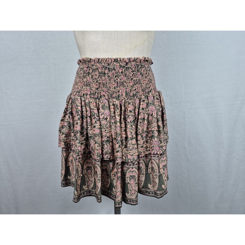 Smocked Waist Pink Paisley Mini Skirt